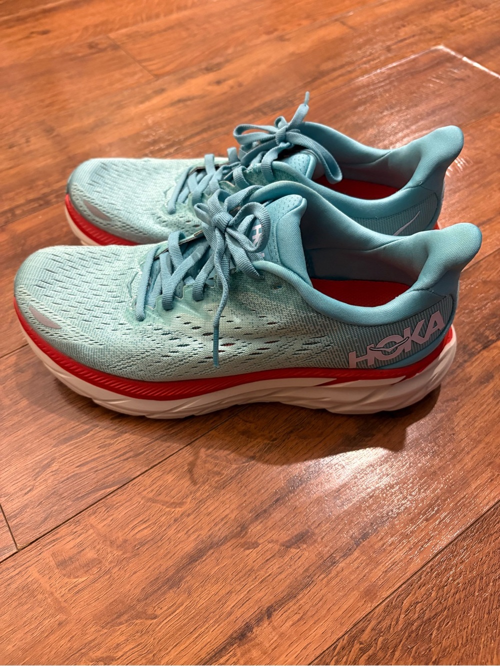 HOKA Clifton 8 Women’s 7B Aquarelle Eggshell Blue Running Shoes - Picture 1 of 6